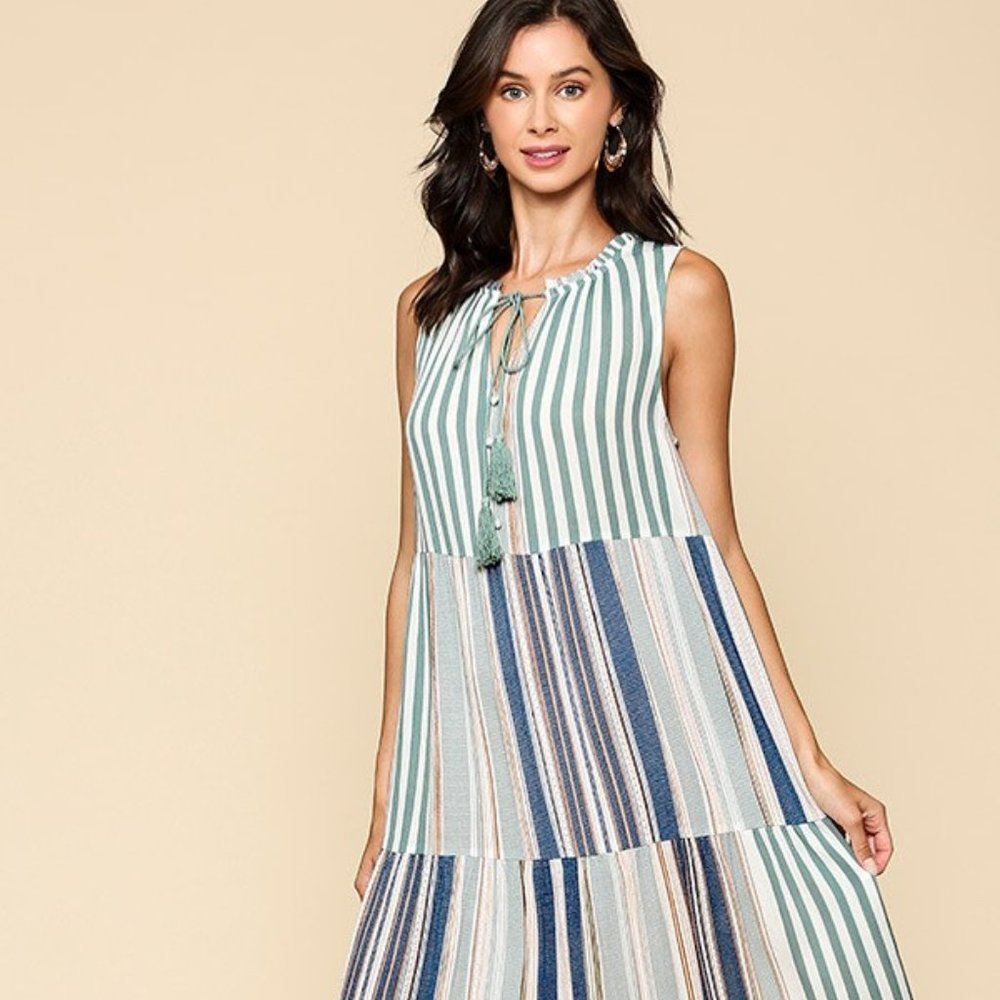 Blue color stripe Maxi summer dress
